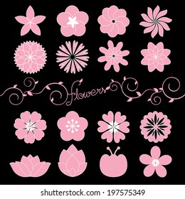 Set of Pink Vector Flowers for decoration, Vector eps10 