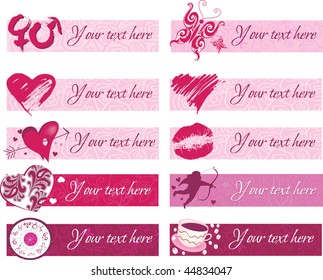 Set of pink vector footers for Valentine day