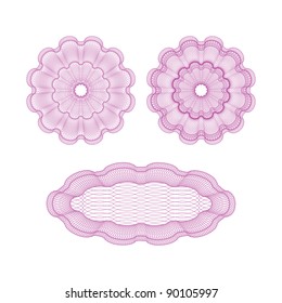 Set of pink vector guilloche element for certificate, money design