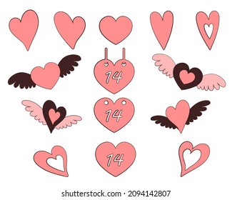 Set rosafarbener Vektorherzen als dekorative Elemente für den Valentinstag