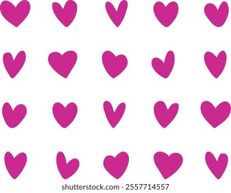 A set of pink vector hearts. An illustration of painted hearts. A set of vector symbols and icons. Heart vector