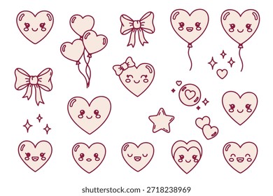 Conjunto de corazones de Vector rosa e ilustraciones florales sin fisuras para un diseño romántico de tarjeta de boda de San Valentín