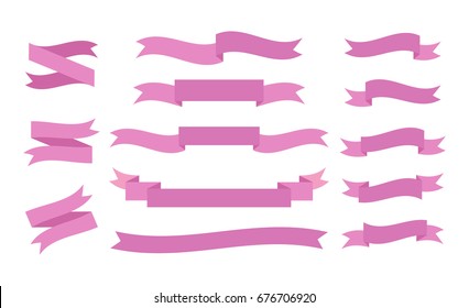Set of pink vector ribbons on white background