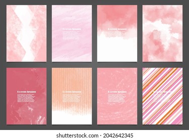 Set of pink vector watercolor backgrounds for poster, brochure or flyer, Bundle of watercolor posters, flyers or cards. Banner template.