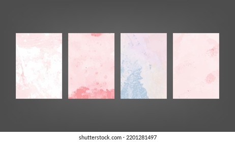 Set of pink vector watercolor backgrounds for poster, brochure or flyer, Bundle of watercolor posters, flyers or cards. Banner template.