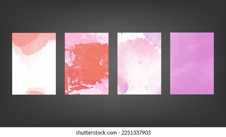 Set of pink vector watercolor backgrounds for poster, brochure or flyer, Bundle of watercolor posters, flyers or cards. Banner template.