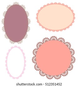 A set of pink  vintage oval patterned lace frames