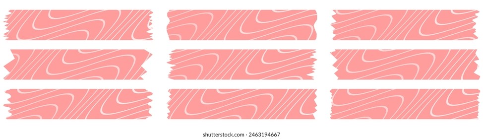 Set of pink washi tapes with abstract pattern isolated on white. Washi tapes collection in vector. Pieces of decorative tape for scrapbooks. Torn paper. Spring, summer, holiday