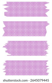 Set of pink washi tapes with pattern isolated on white. Tapes collection in vector. Pieces of decorative tape for scrapbooks. Torn paper. Spring, summer, purple
