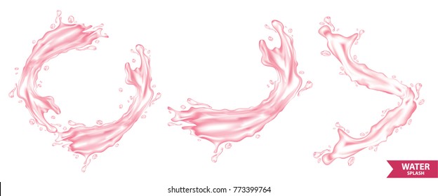 Set of pink water , juice splash vector illustration