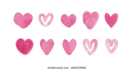 Set of pink watercolor heart