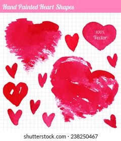 Set of pink watercolor hearts. Vector illustration