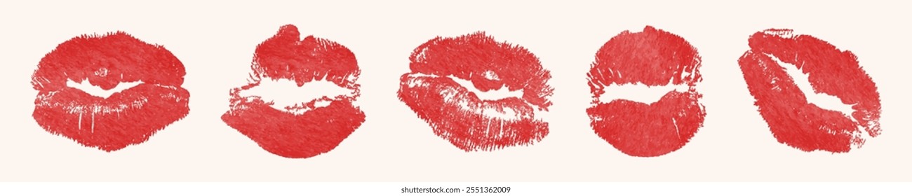 A set of pink watercolor lips. Lip icons in vector format. Watercolor kisses for Valentine's Day. Love, feelings, and emotions