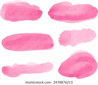 Set of pink watercolor stains for design. Watercolor texture with brush strokes