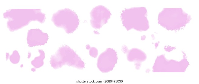 Set of pink watercolor stains. White background. Vector illustration.