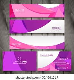 set of pink wave banners and business cards vector