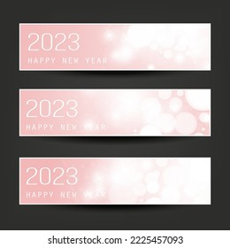 Set of Pink and White Glossy Horizontal Christmas, New Year Headers or Banners, Vector Design - 2023