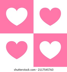 Conjunto de corazones rosados y blancos. Patrón de mosaico. Feliz tarjeta de felicitación de San Valentín