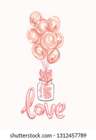 Set of pink, white transparent balloon isolated in the air. Party decorations for birthday, anniversary, celebration, wedding. vector 