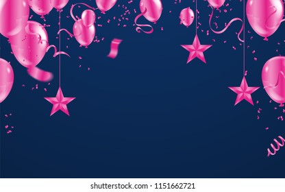 Set of pink, white transparent with confetti helium balloon isolated 