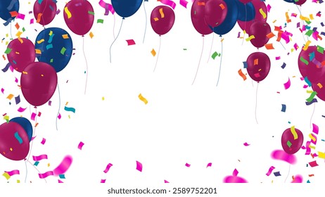 Set of pink, white transparent with confetti helium balloon isolated in the air.for birthday, anniversary, celebration, event design. Vector illustration