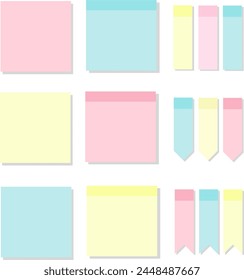 Set of Pink Yellow Blue Note Paper Sheet Vector Illustration