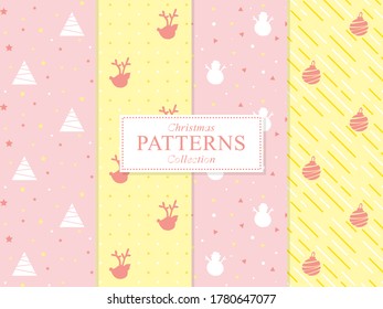 Set of pink and yellow Christmas tree pattern background