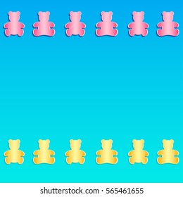 Set of of pink and yellow Teddy Bears cut out from paper. Vector illustration with open space for text. Paper cutout art style