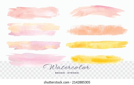 Set of pink and yellow watercolor brush stroke