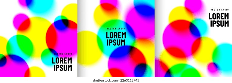 Set of pink-blue, red-purple, green spotlight on white background. Abstract vibrant color in round circle shape. Collection of overlap glowing neon lighting on top view scene design. Vector EPS10