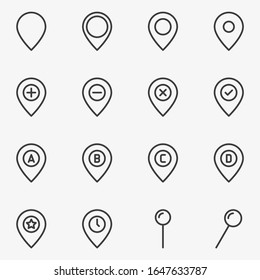 Set of pinpoints line black and white vector icon.