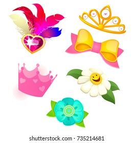A set of pins, brooches and decorations isolated on white background. Vector cartoon close-up illustration.