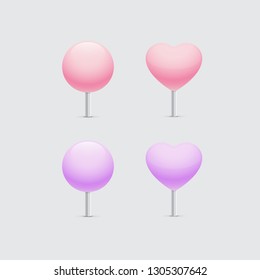 Set of pins in candy colors. Heart pins.