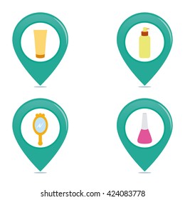 Set of pins with different spa icons on a white background