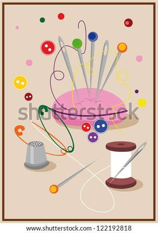 Set of pins and other sewing accessories