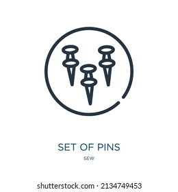 set of pins thin line icon. pin, blank linear icons from sew concept isolated outline sign. Vector illustration symbol element for web design and apps.