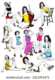 set of Pin-Up Girls Vector  collection