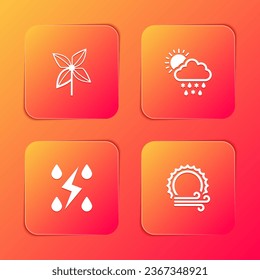 Set Pinwheel, Cloud with snow, rain, sun, Storm and Wind and icon. Vector