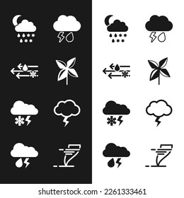 Set Pinwheel, Wind and rain with snow, Cloud snow, rain, moon, lightning, Storm, Tornado and  icon. Vector