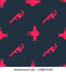 Set Pipe adjustable wrench and Industry pipe and valve on seamless pattern. Vector