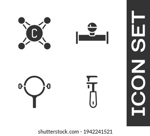 Set Pipe adjustable wrench, Water tap, Filter and Industry pipe and manometer icon. Vector