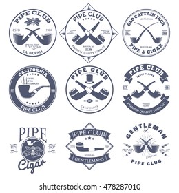 Set of Pipe Club Label and Badges Design Elements. Vector illustration