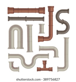 Set of pipes, white and rusted color,  Design for stickers, logo, web and mobile app. Isolated vector illustration.