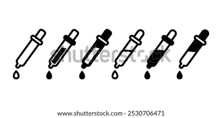 set of pipette dropper icon symbol sign vector design black white color simple flat illustration collection isolated