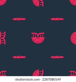 Set Pipette and Genetically modified orange on seamless pattern. Vector
