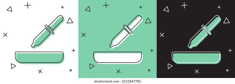 Set Pipette icon isolated on white and green, black background. Element of medical, cosmetic, chemistry lab equipment.  Vector