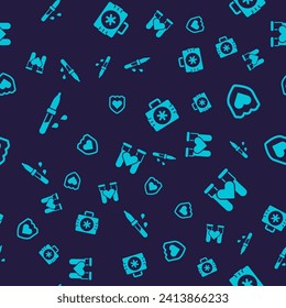 Set Pipette, Immune system, First aid kit and Test tube with blood on seamless pattern. Vector