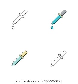 Set pipette in linear style. Vector background with a pipette on a yellow background.