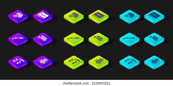 Set Pipette and plant, Bacteria, Electronic scales, Chemical formula and Virus icon. Vector