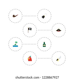 Set of piracy icons flat style symbols with hand hook, smoking pipe, sword icons for your web mobile app logo design.